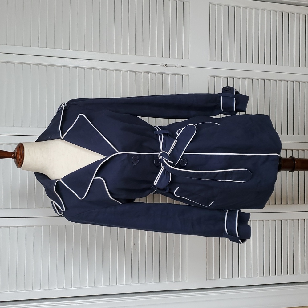Studio JPR Navy Trench Coat with White Trim Size S - Picture 2 of 9